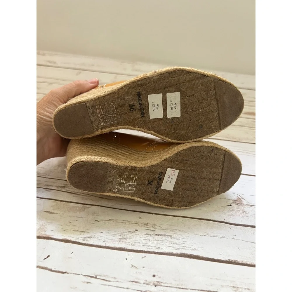 LK Bennett Espadrille Wedges Tan Patent Leather Brogue Detail EU 36 US 6